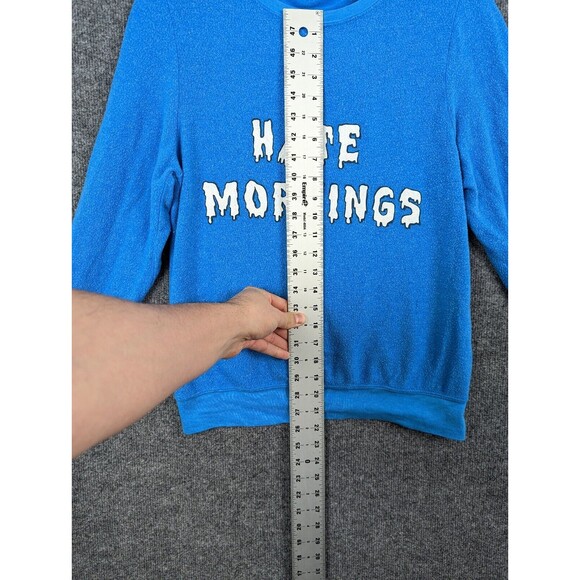 WILDFOX Blue I HATE MORNINGS Long Sleeve Baggy Beach Jumper Sweatshirt SIZE S - Picture 4 of 16